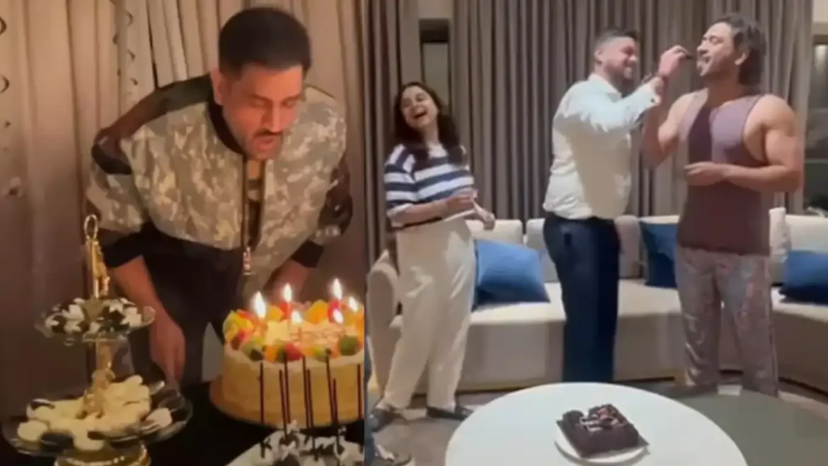 Dhoni and cake at birthday party